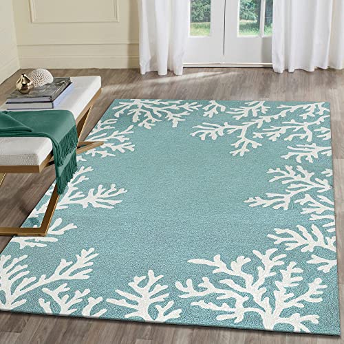 Liora Manne Capri Coastal Coral Border Aqua Indoor/Outdoor Rug 8'3" x 11'6" Coral Border Aqua