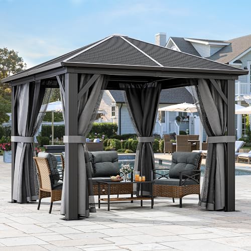 YITAHOME 10x10ft Hardtop Gazebo with Nettings and Curtains, Heavy Duty Galvanized Steel, Gray