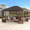 Sunjoy Hardtop Gazebo Aluminum Frame with Planters 13 ft. x 15 ft. Brown