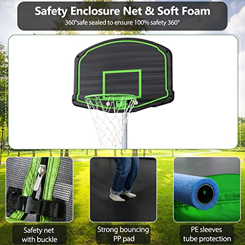 Lyromix 14FT Trampoline with Slide, Swings, Basketball Hoop & Ladder Green