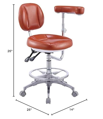 Dental Medical Mobile Chair Adjustable Stool Microfiber Leather with 360° Rotation Armrest Orange