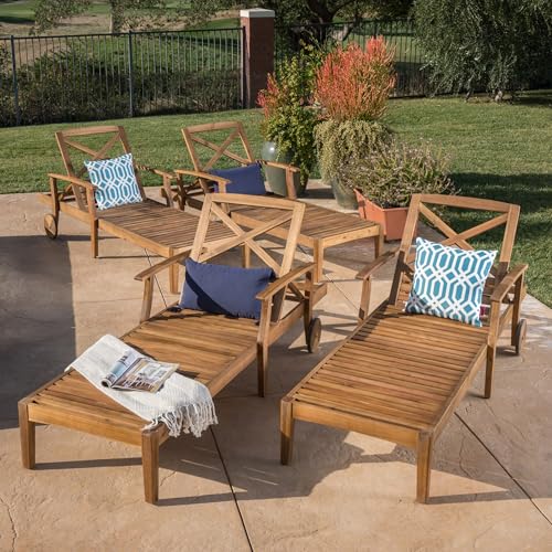 Christopher Knight Home Perla Outdoor Acacia Wood Adjustable Chaise Lounge Set of 4 Teak