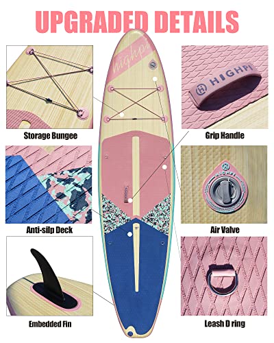 Highpi Inflatable Stand Up Paddle Board Vertically Center-Folded SUP Pink Wood