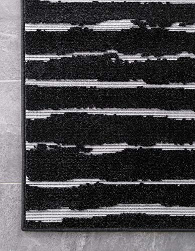 Unique Loom Sabrina Soto Outdoor Collection Geometric Striped Area Rug 8 ft x 10 ft Black/Ivory
