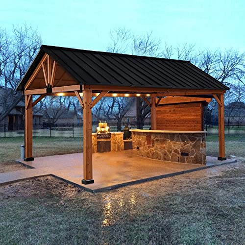 Outsunny 11' x 13' Hardtop Gazebo with Galvanized Steel Roof, Wooden Frame, Natural/Black