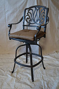 Patio Land Elizabeth Outdoor Patio Swivel Bar Stools 30" Cast Aluminum Dark Bronze Sunbrella Sesame