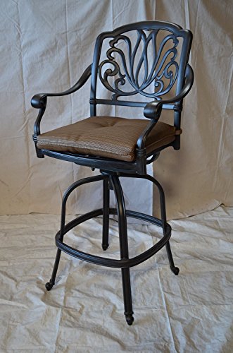 theWorldofpatio Elizabeth 5pc Bar Set Cast Aluminum with Walnut Cushions Antique Bronze