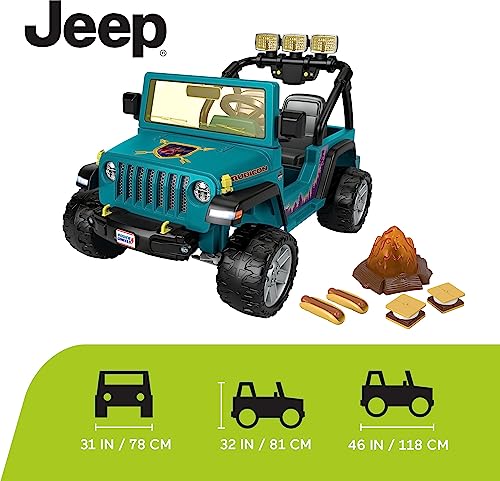 Power Wheels Camping Jeep Wrangler Ride-On Toy with Pretend Food & Lights, Multi