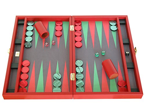 Zaza & Sacci Backgammon Set Genuine Leather Microfiber Surface 20" Red