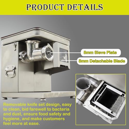 HQHAOTWU Electric Meat Grinder Stainless Steel Silver