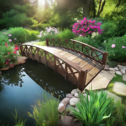 SamsGazebos Swan Wood Garden Bridge with Cross Halved Lattice Railings 6-Feet Brown