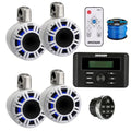 KICKER All-Weather Marine Bluetooth AM/FM Receiver with Remote & 4x 6.5" LED Tower Speakers White