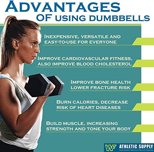 WF Athletic Supply Rubber Coated Hex Dumbbell Set - 5-50LB Dumbbells Only