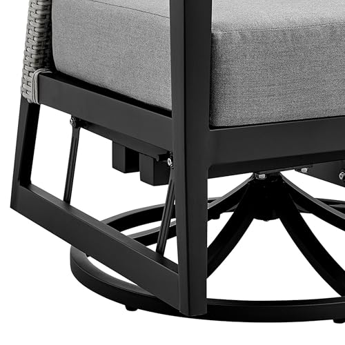 Benzara Nyla 28 Inch Patio Swivel Lounge Chair Wicker Back Aluminum Frame Black Gray
