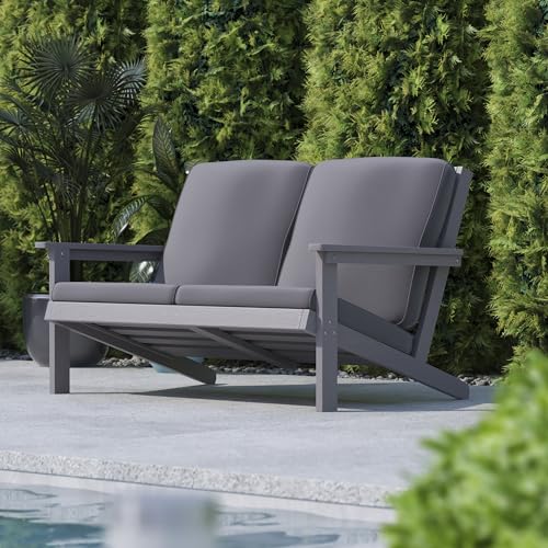 Flash Furniture Charlestown Adirondack Loveseat with Cushions Gray