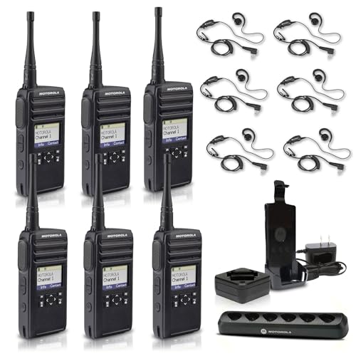 Motorola Solutions DTR700 Digital 2-Way Radio with Multi-Unit Charger & 6 PTT Earpieces Black