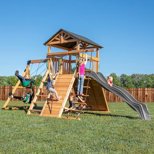 Backyard Discovery Endeavor Cedar Swing Set with Gray Wave Slide