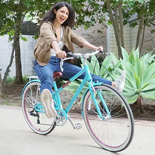 sixthreezero Women's 7-Speed Hybrid Road Bike with Rear Rack, 28-Inch Wheels, Cream