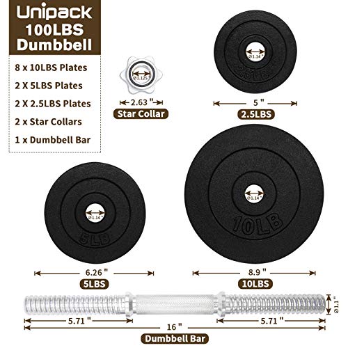 Unipack Adjustable Dumbbells Kits 200lbs Black