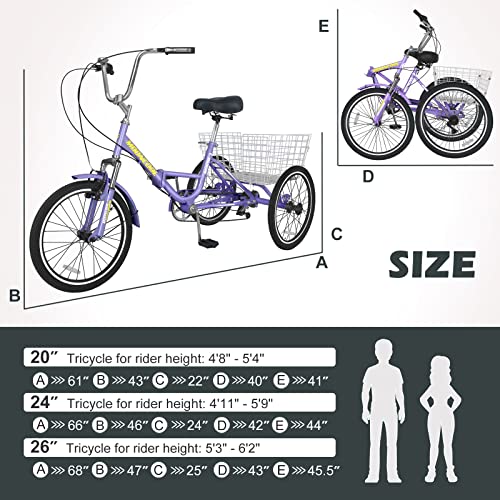 NAIZEA Adult Folding Tricycle Purple