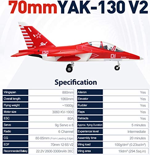Fms RC Plane Yak-130 V2 EDF Jet 6S PNP Red