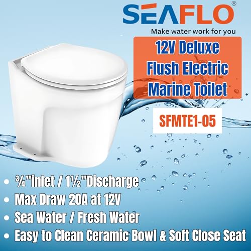 SEAFLO 12V Deluxe Flush Fresh Water Electric Marine Toilet White