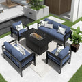 Solaste Aluminum Patio Furniture Set with Fire Pit Table, 5 Piece Modern Outdoor Set Blue