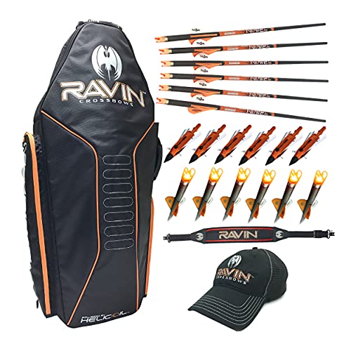RAVIN Crossbow Soft Case Bundle with Arrows, Broadheads, Lighted Nocks, and Hat Black