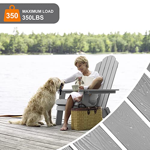 MXIMU Folding Adirondack Chair Set of 4 Plastic Outdoor Chairs Grey