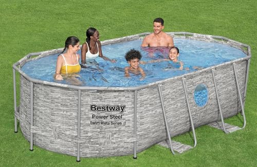 Bestway Power Steel Swim Vista Series II Above Ground Pool Set Grey Stone