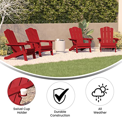 Merrick Lane Nassau Adirondack Chairs Set of 4 Weather Resistant Poly Resin Red