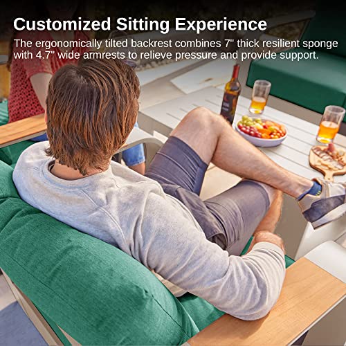 EAST OAK Signature 4-Piece Patio Furniture Set Aluminum Teak Wood Sofa Coffee Table Champagne & Green
