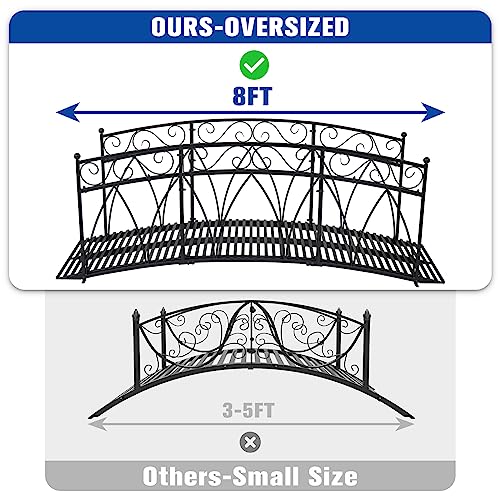 Kinpaw 8FT Extra Large Garden Bridge with High Guardrails Black