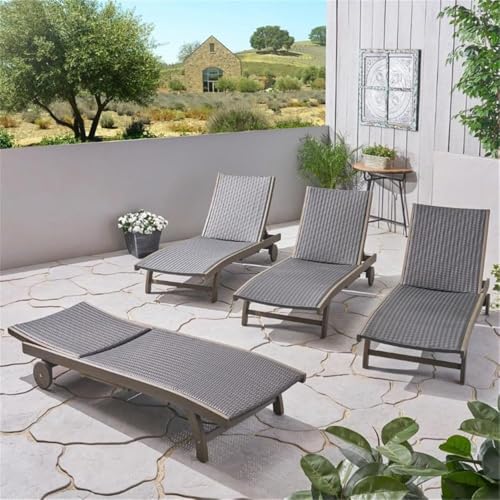 Noble House Banzai Outdoor Wicker and Wood Chaise Lounge Set of 4 Gray