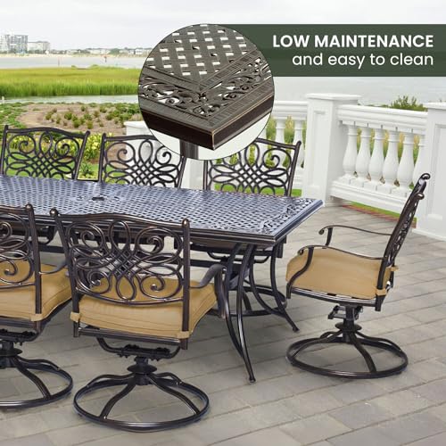 Hanover Traditions 9-Piece Patio Dining Set with Swivel Rocker Chairs and Tan Cushions