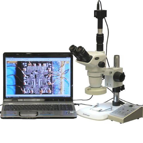 AmScope Digital Trinocular Stereo Zoom Microscope with 3MP Camera, 6.7X-112X Magnification, LED Ring Light