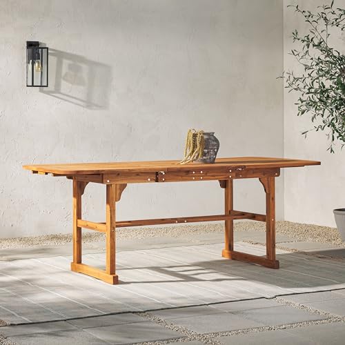Walker Edison 7-Piece Outdoor Wood Chevron Patio Dining Set Brown