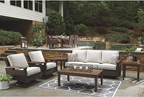 BOWERY HILL Transitional Swivel Patio Wicker Arm Chair Set of 2 Brown