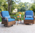 PHI VILLA Oversized Outdoor Swivel Rocker Chairs Set 3 Piece Navy Blue
