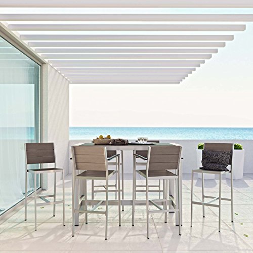 Modway Shore 7-Piece Aluminum Outdoor Patio Pub Bistro Set Silver Gray