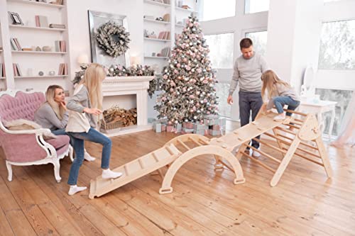 Wood And Hearts Kids Gym Set 4-Piece Climbing Triangle & Arch Natural Wood