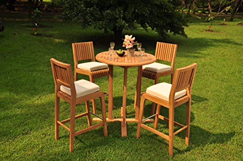 WholesaleTeakFurniture Grade-A Teak Wood Maldives 5 Pcs Bar Set with 36" Round Table & 4 Armless Chairs