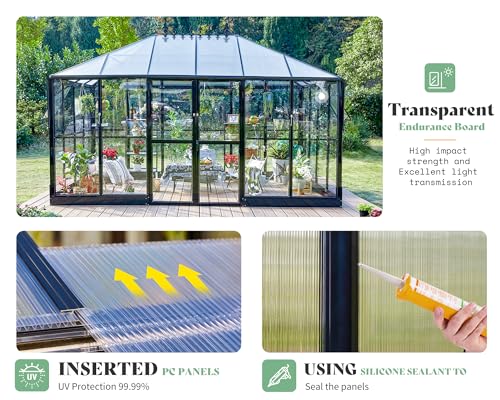 AMERLIFE 14x9.5x9 FT Hybrid Polycarbonate Greenhouse Black