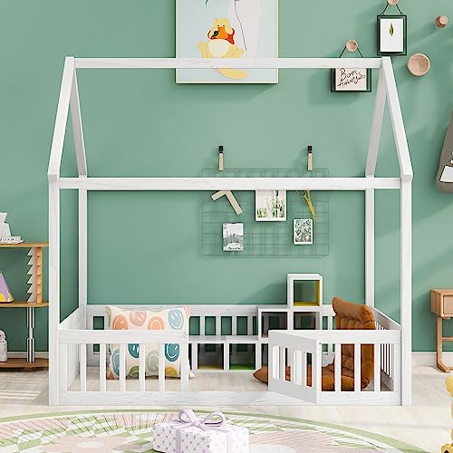 Goohome Full Size Montessori House Bed E-White B
