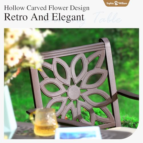 Sophia & William 3-Piece Cast Aluminum Patio Bar Set with Round Table and 2 Swivel Chairs