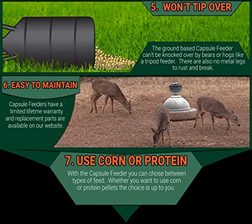 Capsule Game Feeders 1000LB Capacity 360-Degree Broadcast Game Feeder Green