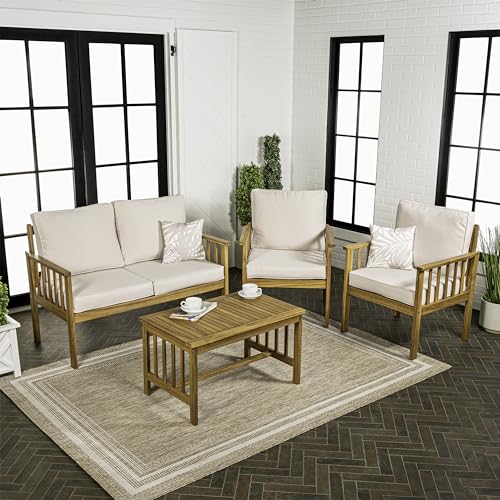 JONATHAN Y Everly 4-Piece Modern Cottage Acacia Wood Outdoor Patio Set Beige/Teak Brown