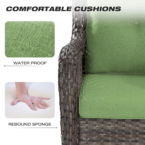 Joyside 6-Piece Wicker Patio Furniture Set with Sofa, Rocker Chairs, Ottomans, and Side Table Green