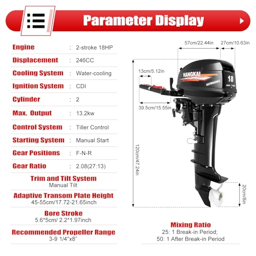 FXEIPOL 18HP Outboard Motor 2 Stroke 246CC Black