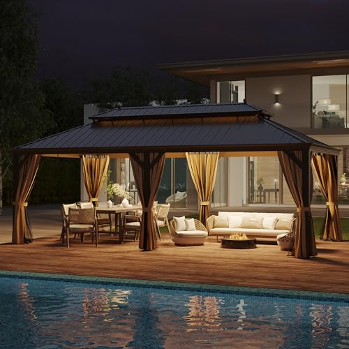 GAZEBEST 12' x 22' Permanent Hardtop Gazebo Brown